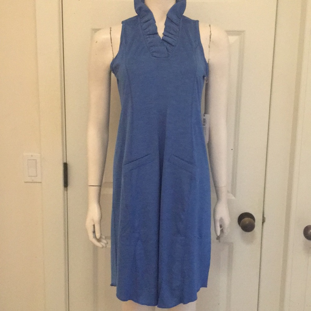 Jofit Blue Sleeveless Mini Dress with Ruffled V-Neck